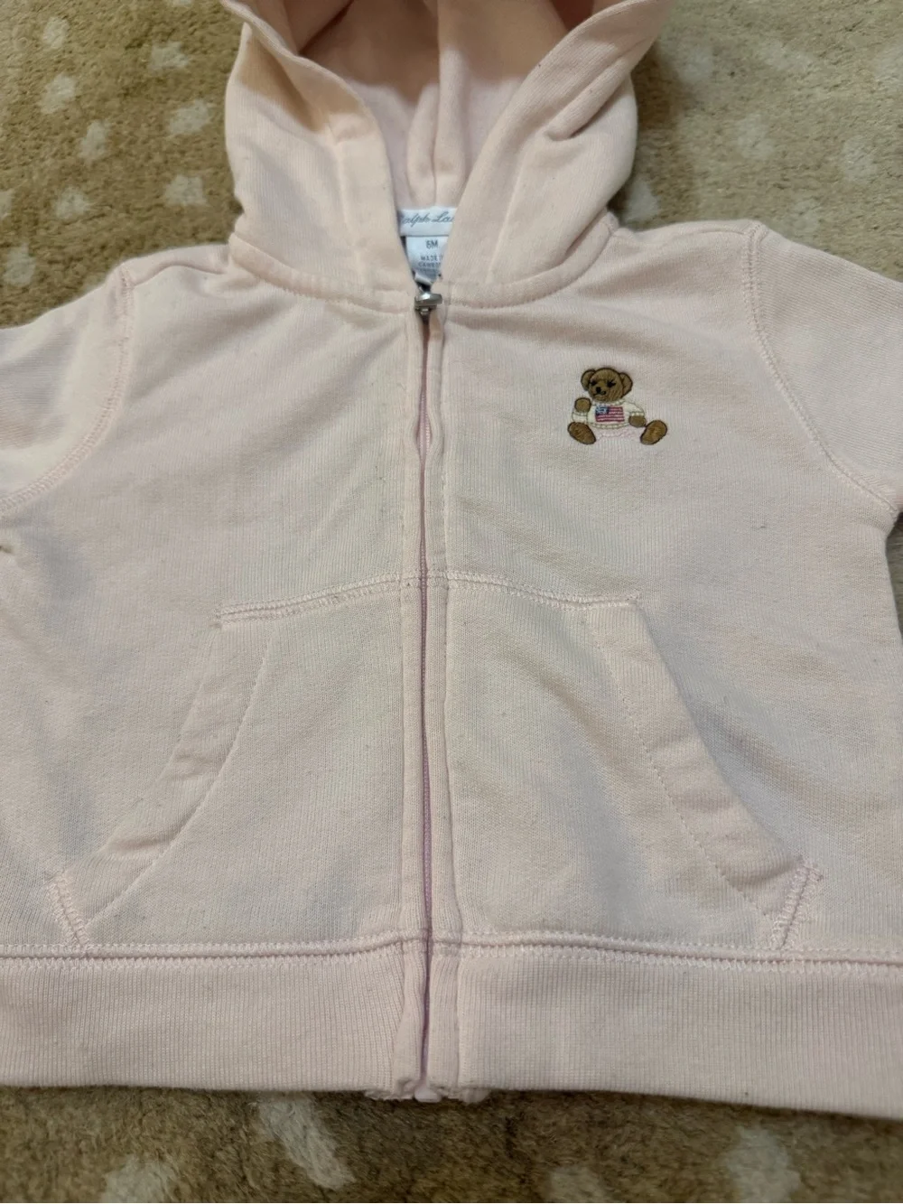 Polo Ralph Lauren baby girls 6M pale pink Embroidered bear full-zip hoodie